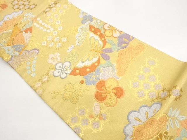 JAPANESE FUKURO OBI / WOVEN PINE & BUTTERFLY